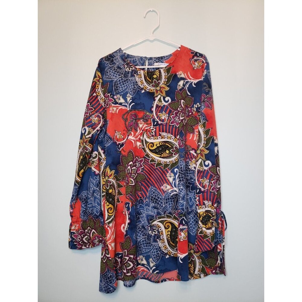 Nygard Mini Dress Womens L Top Round Neck Long Sleeve Paisley Floral Multicolor